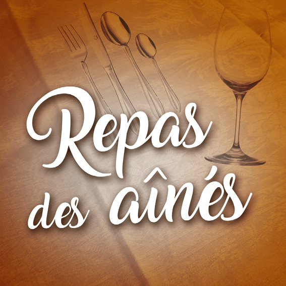 repas des aînés sur fond doré avec des couverts